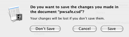 Do you want to save the changes you made in the document 'pwsafe.csd'?