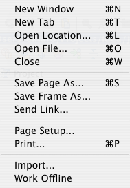 New Window New Tab Open Locationâ€¦ Open Fileâ€¦ Close