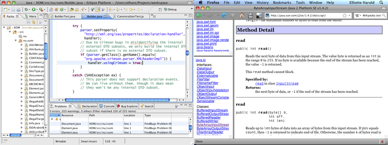 Eclipse on left monitor without menubar; Firefox on right monitor with menubar