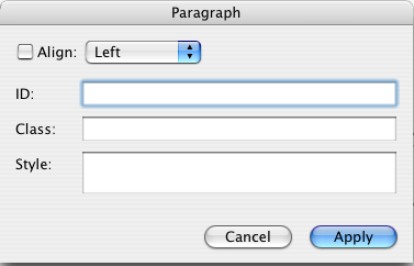 BBEdit Paragraph Style dialog